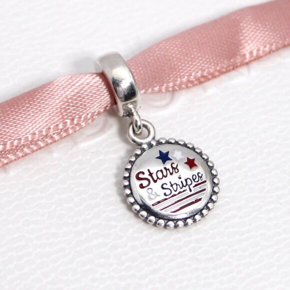 Pandora Stars & Stripes Dangle Charm, Red, White, & Blue Enamel S925 Silver - Picture 5 of 9